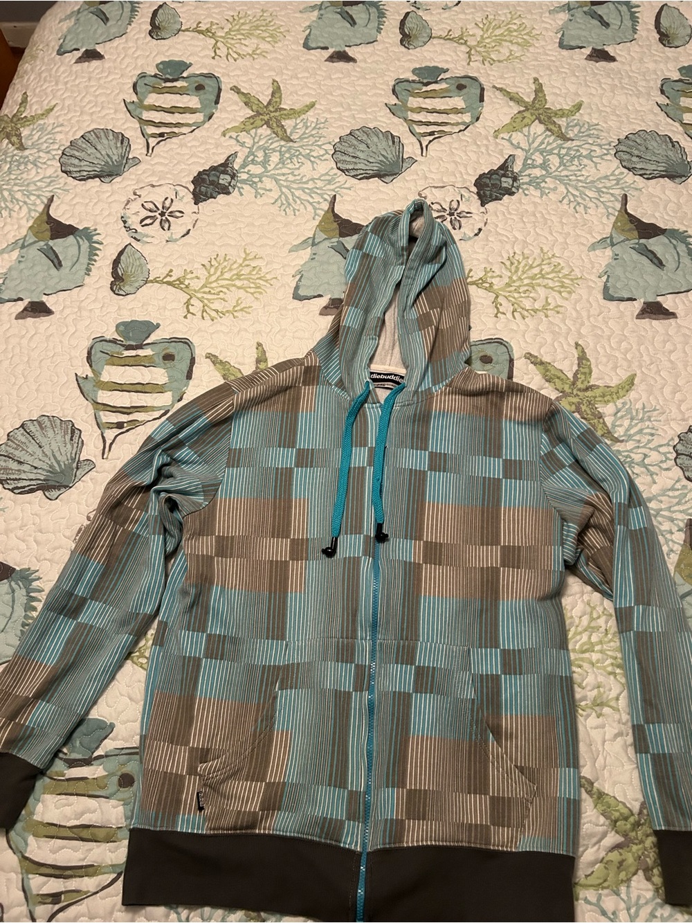 Men's Plaid Zip-Up Performance Hoodie Jacket - Blue-turquoise taupe